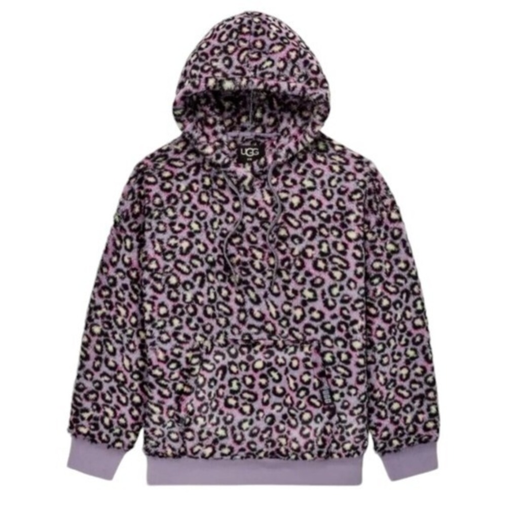 UGG Purple Leopard Furry Hoodie Sweatshirt Sweater- XS